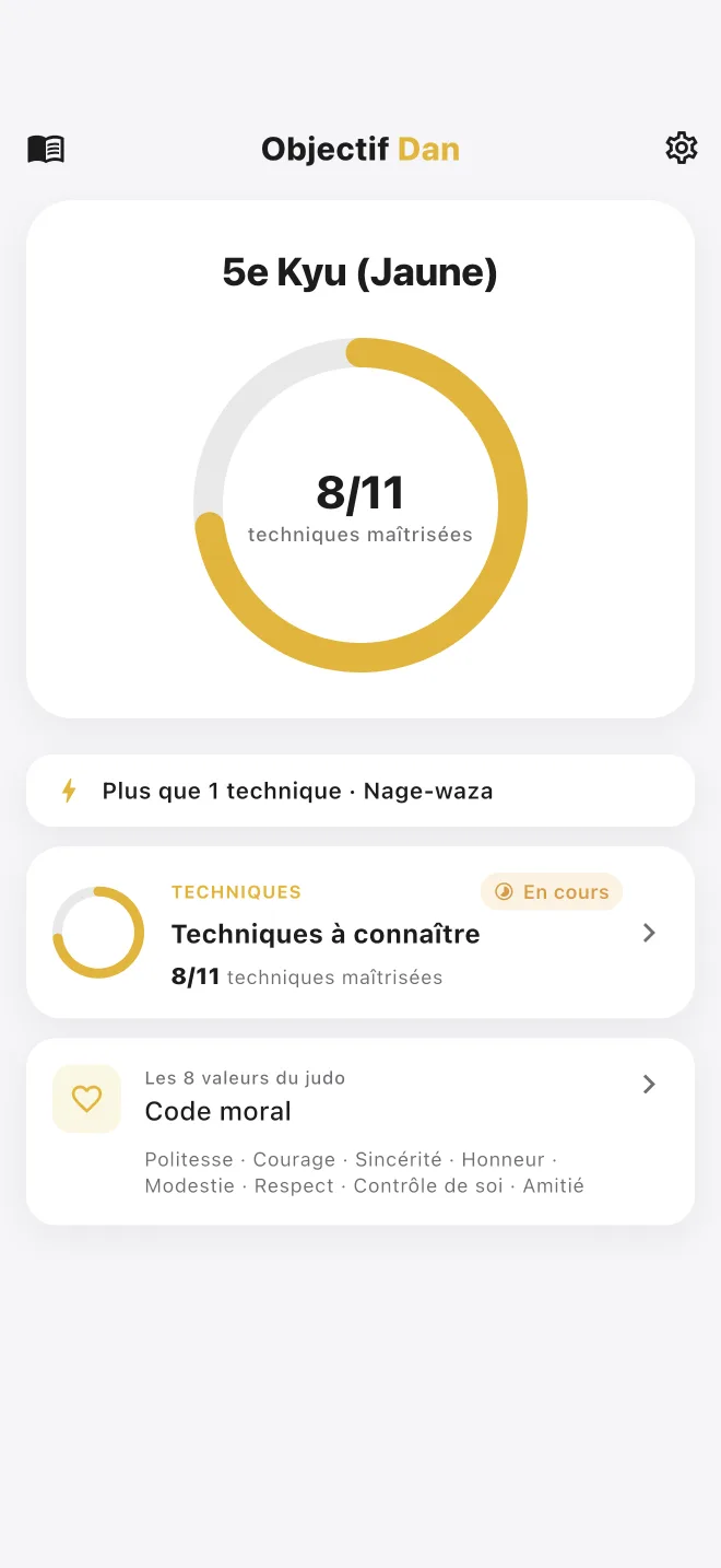 Suivi des techniques du 5e kyu dans Objectif Dan