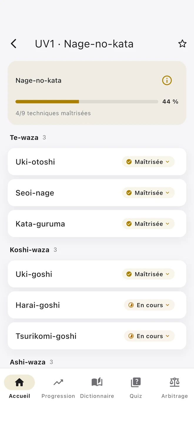 Suivi du programme du Nage-no-kata pour l’UV1 dans Objectif Dan