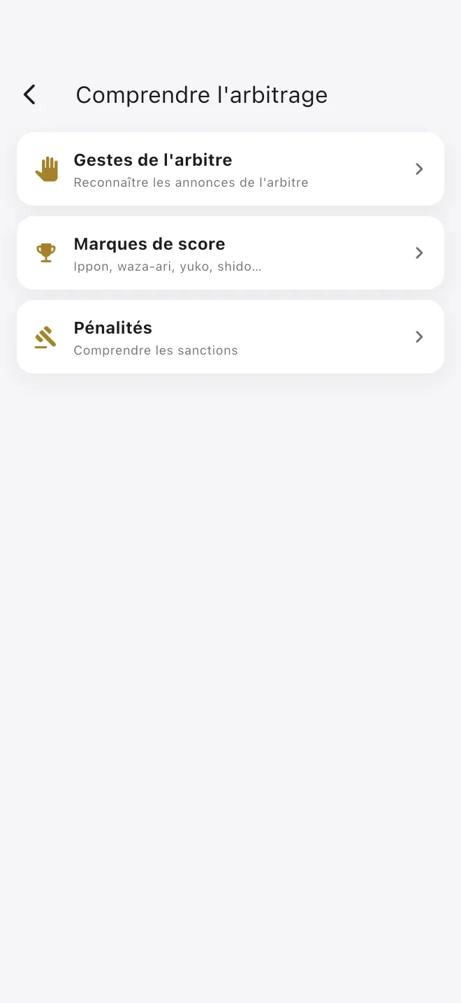 Écran consacré à l’arbitrage dans l’application Objectif Dan